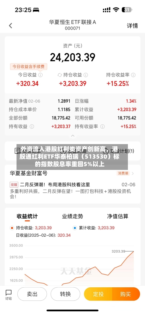 外资流入港股红利类资产创新高，港股通红利ETF华泰柏瑞（513530）标的指数股息率重回5%以上-第2张图片