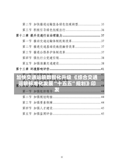 加快交通运输数智化升级 《综合交通运输标准化发展“十五五”规划》印发