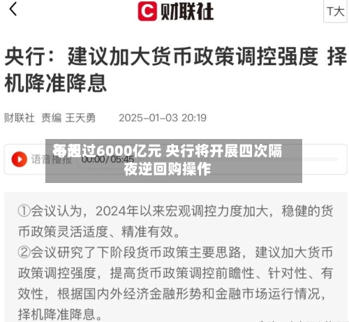 每天不超过6000亿元 央行将开展四次隔夜逆回购操作