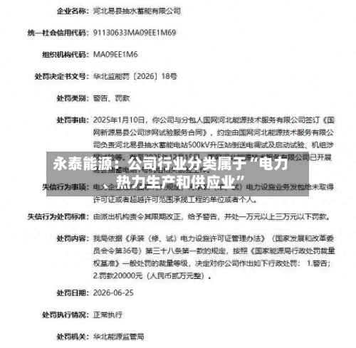 永泰能源：公司行业分类属于“电力	、热力生产和供应业	”-第1张图片