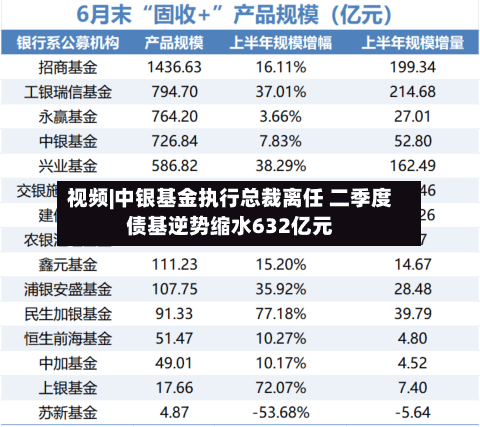 视频|中银基金执行总裁离任 二季度债基逆势缩水632亿元